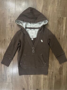 Vintage Y2K Abercrombie Kids/Girls Brown Hooded 3/4 Sleeve Pullover Top - Small